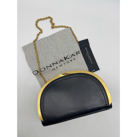 Donna Karan NY Lawrence leather clutch chain strap shoulder bag -BLACK - Picture 12 of 12